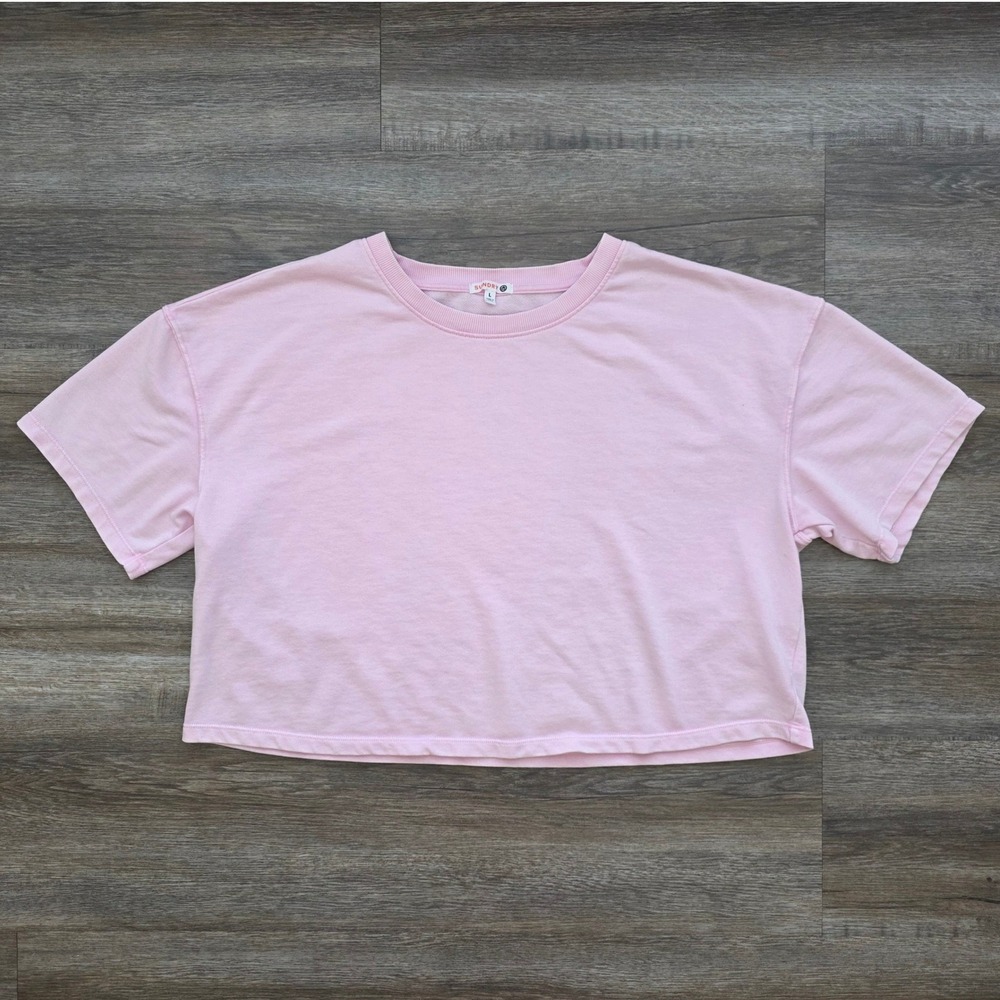Sundry Pink Cropped Sweatshirt Women Boxy Short Sleeve L Excellent <3